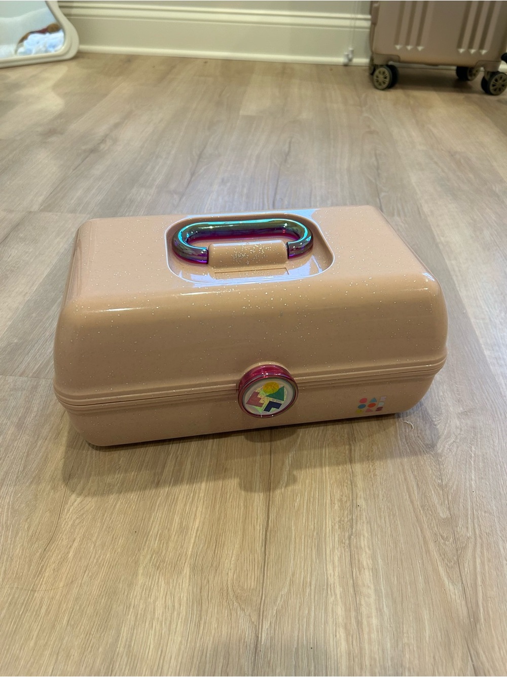RARE COLOR COMBO Caboodle Full Size Cosmetic Case in Peach Sparkle with Magenta